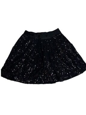 Bebe Black Sequin Skater Skirt Sz S
